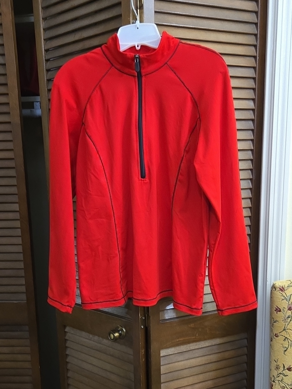 Boston Proper Red Quarter-Zip Pullover with Black Contrast Stitching